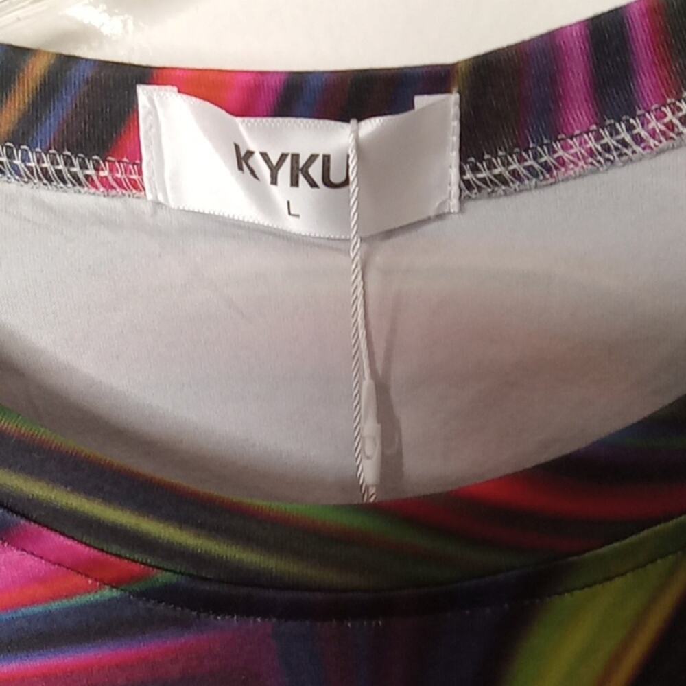 NWT KYKU Men's Size Large Neon Multicolor Abstract Top - Picture 2 of 9